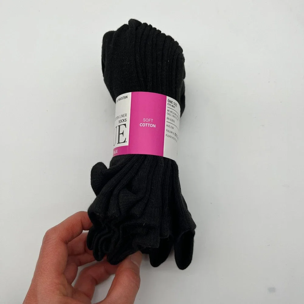 HUE Socks Womens OS Black Cotton Liner Socks 6 Pairs Value Pack Wicking Fresh